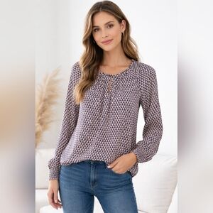 Boden Geometric Blouse in Purple and White Size 8